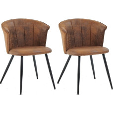 MEUBLE COSY söögitoa toolid 2 köögitoolist koosnev komplekt Retro polsterdatud toolid käetoedega Vintage kunstmokkast istme metallist jalad pruunid