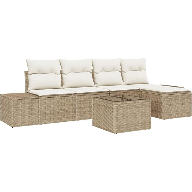 Rantry 6-teiliges Garten Sofa Set mit Kissen Braun Poly Rattan Gartenlounge Model3347031