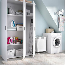 Dmora - Sillano suur mitmeotstarbeline kapp, multifunktsionaalne luudahoidja, 3-ukseline riidekapp, 116 x 35 x 190 cm, valge