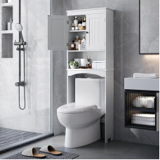 Bealife WC riiul, üle WC riiuli 3-tasandiliste reguleeritavate riiulitega, WC ülestõstetav kapp vabalt seisev, 167 x 60 x 23 cm superstruktuuri WC kapp topelt ustega vannituppa - valge