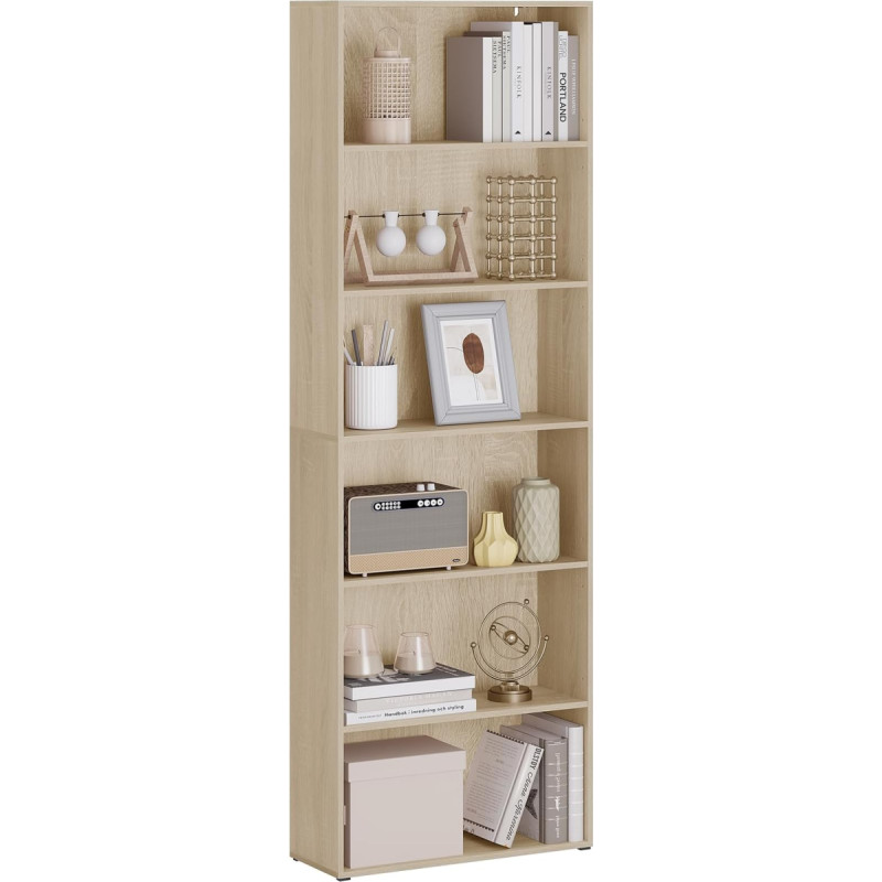 WOLTU SK052hei raamaturiiul, 6 reguleeritava tasandiga riiul, avatud seisev riiul, ruumijaotur, seisev hoiuriiul elutuppa, kontorisse, magamistuppa, 60 x 180 x 23,5 cm, heledast tammest