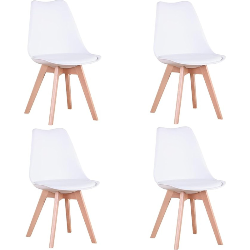 Uderkiny Valged söögitoolid, 4 söögitooli, Skandinaavia toolid, Põhjamaade toolid söögituppa, kööki ja kontorisse, pehmendatud istme ja pöögijalgadega - valge