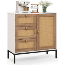 COSTWAY rotangist külaliskapp, 1 ukse ja 3 sahtliga kapp, köögikapp 80 x 35 x 80,5 cm, elutoa kapp, buffetkapp, köögisaar kööki, elutuppa, söögituppa (1)