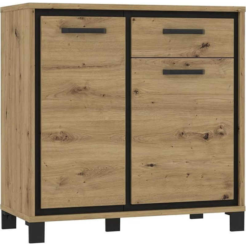 Forte TRONDHEIM küljepaneel 1 sahtli ja 2 uksega, puitmaterjal, Artisan tamm / must tamm, B x K x S: 91,4 x 91,2 x 41,5 cm