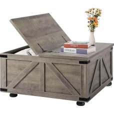 VEVOR Farmhouse Style Coffee Table 914mm Square Hinge Coffee Table & Large Storage Shelf, Rustic Wooden Cocktail Table for Living Room Bedroom Apartment Studio