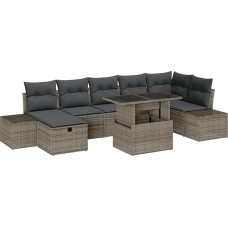 Rantry 8-teiliges Garten Sofa Set mit Kissen Grau Poly Rattan Gartenlounge Model3359886