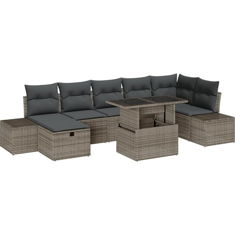 Rantry 8-teiliges Garten Sofa Set mit Kissen Grau Poly Rattan Gartenlounge Model3359886