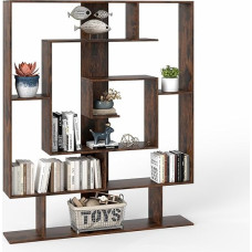 HOMASIS 7-korruseline raamaturiiul, geomeetriline püstine riiul, puit, ruumijaotur, kuubikujuline riiul kallutatav kaitsega, hoiuriiul, nurgariiul elutuppa, tööruumi, kontorisse, 125 x 22 x 150 cm (pruun)