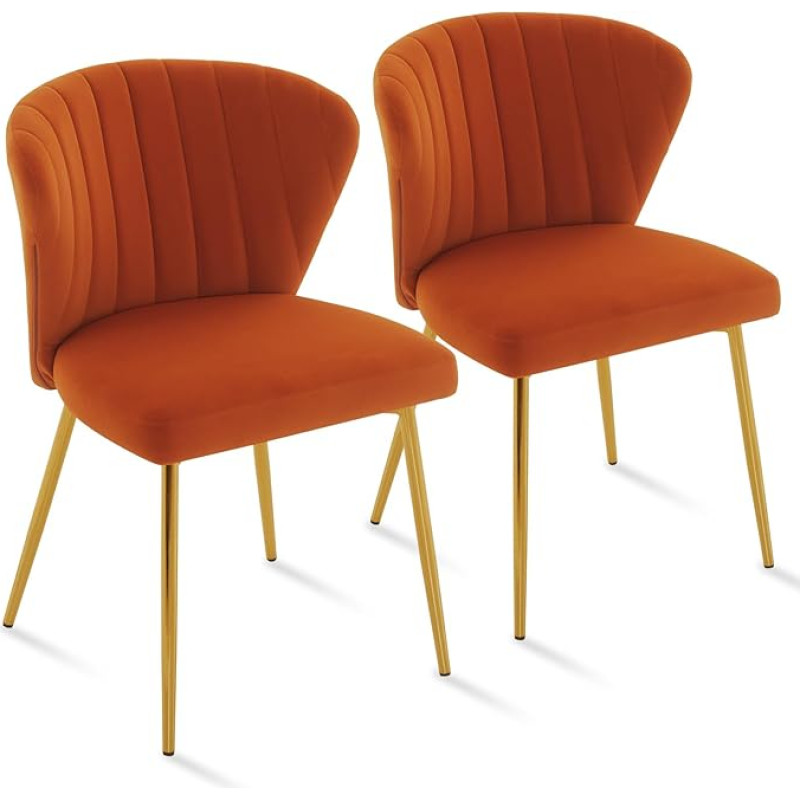 Sepnine® Sametist söögitoolide komplekt, 2 tooli, kaasaegsed köögitoolid, polsterdatud toolid, söögituba, ergonoomilised kuldsete jalgadega söögitoolid elutuppa, magamistuppa, kööki (oranž)