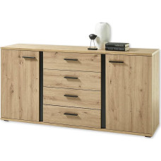 Kanada Sideboard käsitöönduslikus tamme välimuses, must, kaasaegne sahtlitega kapp elutuppa, 170 x 84 x 40 cm (B x K x S)