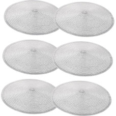 Holibanna 6 Stück Runde Set Tischsets aus Baumwolle Hitzebeständige Abwaschbare Platzdeckchen für Küche Esszimmer Elegant Gewebte Untersetzer Silber für Heiße Töpfe Pfannen
