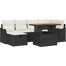 Rantry 7-teiliges Garten-Sofa-Set mit Kissen Schwarz Poly-Rattan Gartenlounge Model3361271