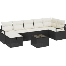 Rantry 8-teiliges Garten-Sofa-Set mit Kissen Schwarz Poly-Rattan Gartenlounge Model3360538