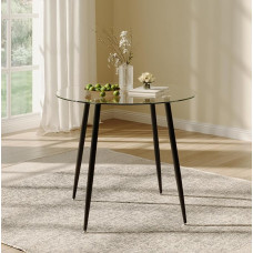 IMHKAM söögilaud, ümmargune klaasist köögilaud, kaasaegne klaasist laud elutuppa, söögituppa, kontorisse (80 x 80 x 75 cm, must)