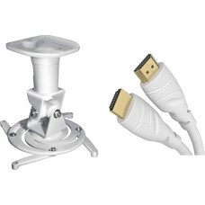 myWall H16-1WL projektori laekapealne kinnitus (15 kg, 22,5 cm) & KabelDirekt - 10 m - valge 4K HDMI kaabel (4K @ 60Hz, mis tagab vaatemängulise Ultra HD elamuse, ühildub HDMI 2.0a/2.0b/2.0/1.4a, valge).