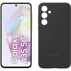 Samsung Galaxy A35 5G nutitelefon, Android mobiiltelefon ilma lepinguta, 256 GB / 8 GB RAM, 2 päeva aku, 50 MP kaamera, Awesome Lemon + silikoonist ümbris, must