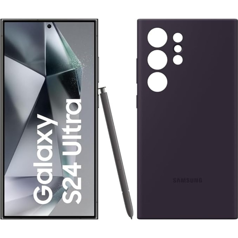 Samsung Galaxy S24 Ultra AI nutitelefon, 12GB RAM/256GB mälu, Titanium Black, Silikoonist ümbris Dark Purple