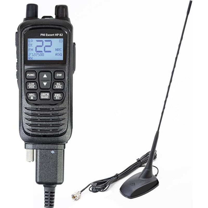 Komplekt PNI Escort HP 82 Multistandard 4W 12V AM-FM kaasaskantav raadiojaam koos CB-antenniga PNI Extra 48