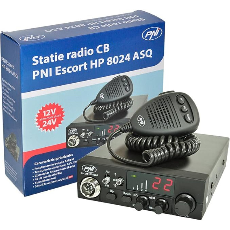 CB-raadio PNI Escort HP 8024 Reguleeritav ASQ, 12 V - 24 V, 4 W AM/FM