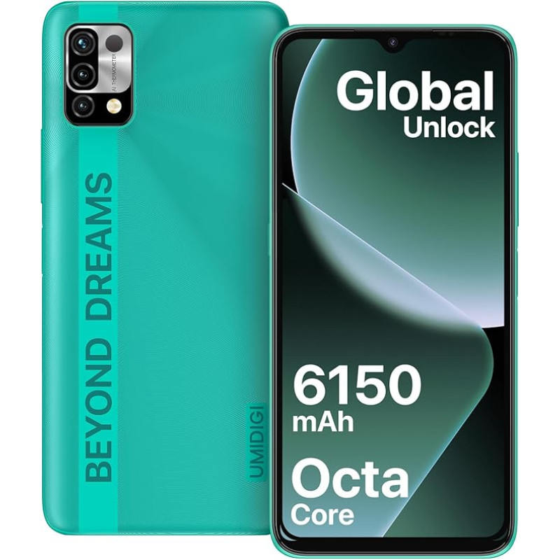 UMIDIGI nutitelefon ilma lepinguta, 3GB + 64GB mobiiltelefon odavalt, 6150 mAh aku, Android mobiiltelefon ilma lepinguta, 6,53-tolline HD+ ekraan, Octa Core, 16MP + 8MP, 3 kaardipesa, Dual SIM 4G