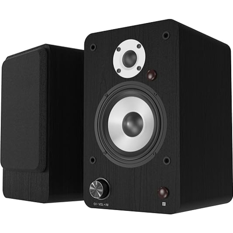 Aktiivsed Bluetooth raamaturiiuli kõlarid paar - HiFi kõlar 100W RMS - USB/AUX/Optiline sisend/Koaksiaalne sisend/RCA sisend - 4-tolline keskmine bass ja 1-tolline tweeter - kompaktne riiulikõlar - must