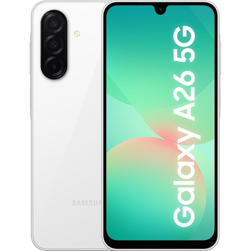Samsung Galaxy A26 5G AI nutitelefon ilma lepinguta, Simlock tasuta AI mobiiltelefon Androidiga, 6 GB RAM, 128 GB mälu, 50 MP kaamera, valge, 2,5-aastane garantii [eksklusiivne Amazon]