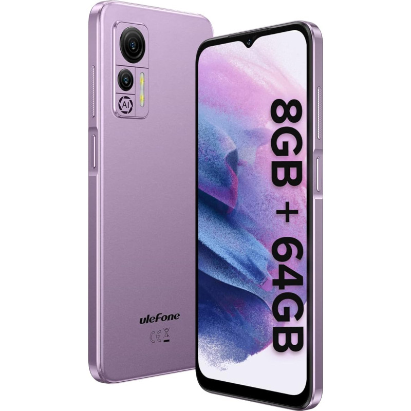 Ulefone Note 14 Pro nutitelefon ilma lepinguta, Android 12 mobiiltelefon 8GB/64GB+128GB (SD) 4500mAh 13MP + 5MP kaameraga 6.52 tolli HD+ 5Ghz WiFi 3 pesa/Face ID/GPS/FM/Large Font 4G Dual SIM lilla