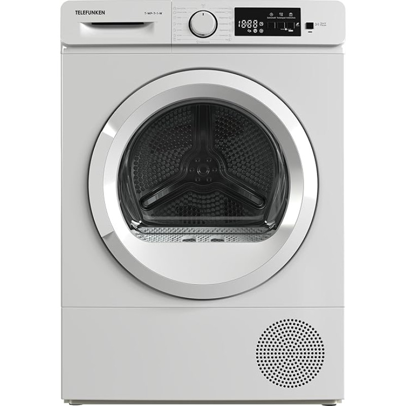 Telefunken T-WP-7-1-W Heat Pump Dryer 7 kg Tumble Dryer Quiet 65 dB Tumble Dryer with Wrinkle Protection & Start Time Delay 15 Programmes Gentle and Efficient Drying
