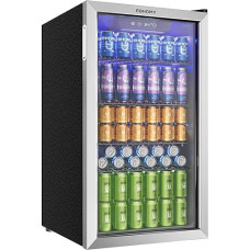EUHOMY Beverage Refrigerator, Mini Fridge for 126 Cans with Glass Door, Small Fridge with Adjustable Shelves for Lemonade, Beer or Wine, Perfect for Home/Bar/Office, Silver, Stainless Steel