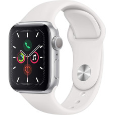 Apple Watch Series 5 (GPS, 40 mm) alumiiniumist korpus, hõbedane, valge spordirihmaga (uuenenud)