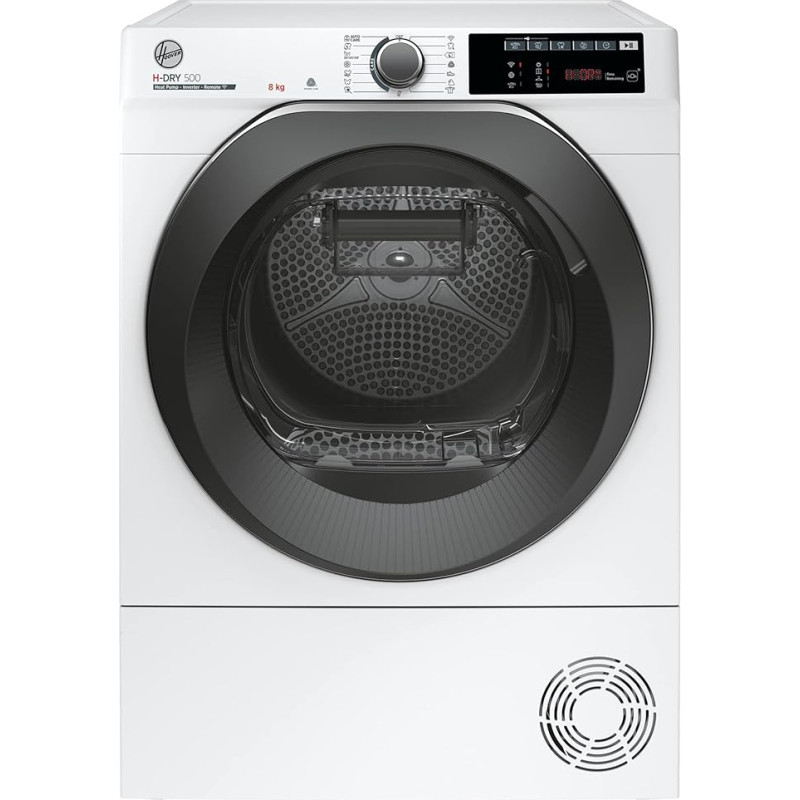 Hoover H-DRY 500 NDE H8A3TCBEXS-S Heat Pump Dryer / 8 kg / Smart Operation with WiFi + Bluetooth / AquaVision Condensation Water Tank with Optical Fill Indicator Directly in Porthole/Symbol Bezel,