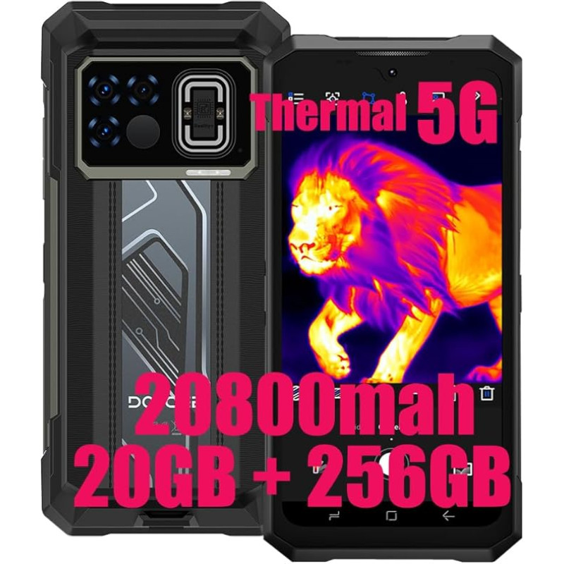 DOOGEE Fire 6 Max 5G soojuskujutiste nutitelefon ilma lepinguta, 6,72-tolline FHD + Octa Core 20GB + 256GB, 20800mAh/33W, vastupidav 50MP + 20MP infrapuna + 16MP, NFC / sõrmejälg / Simlock-free mobiiltelefonid