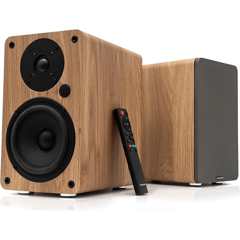 VULKKANO A5 ARC aktiivne kõlar 5,25-tollise kõlariga, Bluetooth 5.0, HDMI ARC, optika, RCA, USB, subwooferi väljundiga, elegantse disainiga riiulikõlar, pruun