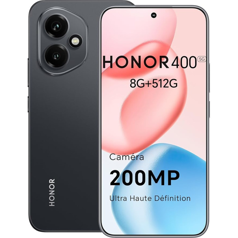 HONOR 400 nutitelefon 5G, Dual SIM, NFC, 512GB/8GB RAM, Simlock-free Android mobiiltelefon (200MP AI kaamera, 6,55-tolline AMOLED Eye Comfort ekraan 5000nits, 5300 mAh, Snapdragon 7 Gen 3 nutitelefon).