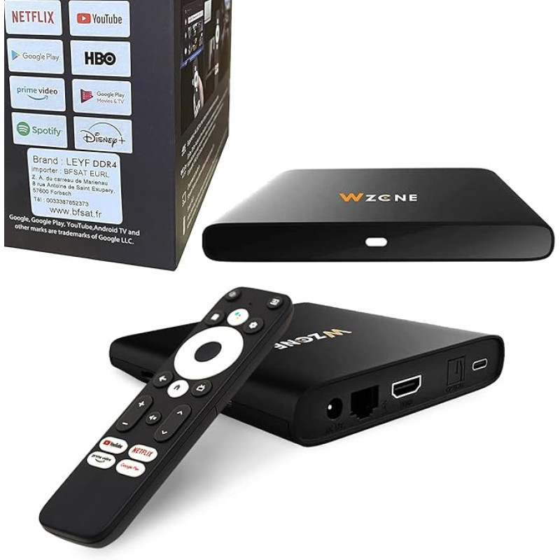 Leyf 4K Android TV Box Originaal litsentseeritud Google LLC ja Netflix, Disney, Prime Video WiFi, Type-C, HDMI 2.1, USB 3.0, Ethernet, MicroSD/Smart Tv, Chromecast, YouTube.