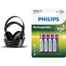Philips SHD8850/12 Juhtmevabad kõrvaklapid (avatud, 30 m raadius) mustad & Philips R03B4A95/10 laetav aku AAA (950 mAh, 1,2 V, blisterpakendis 4 tk)