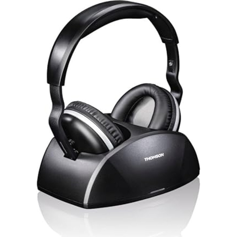 Thomson juhtmevabad juhtmevabad kõrvaklapid koos laadimisjaamaga (WHP3321BK Over-Ear kõrvaklapid TV/TV jaoks, TV kõrvaklapid optilise sisendiga, juhtmevabad kõrvaklapid 100 m raadiusega, kõrvaklapid TV)