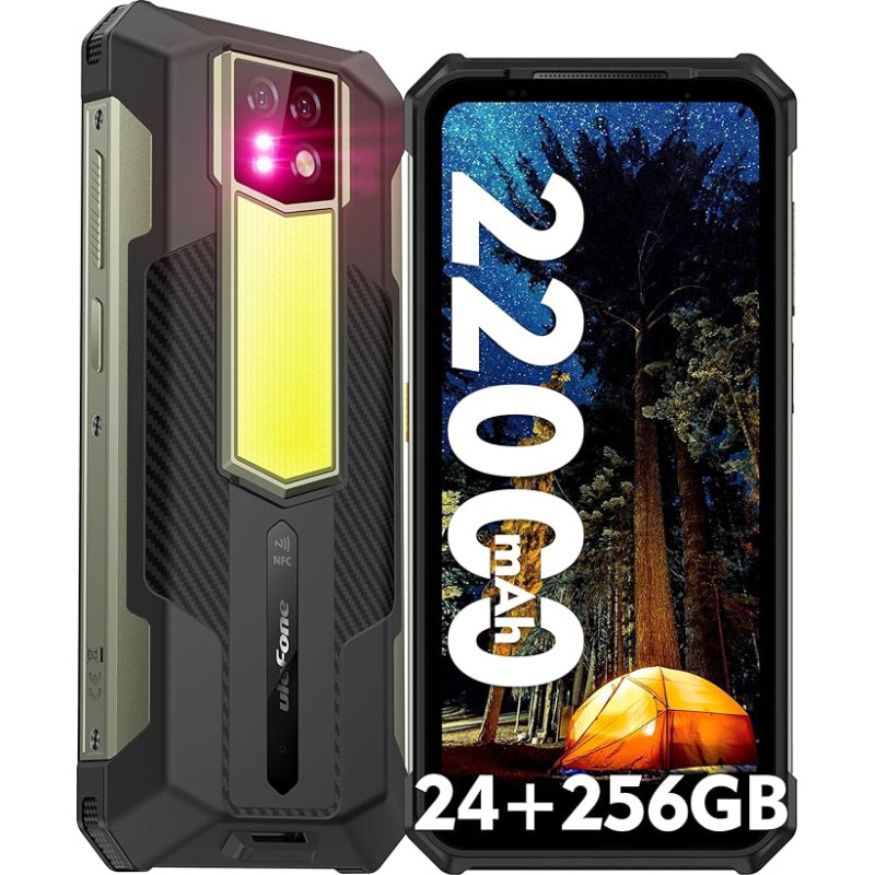 Ulefone Armnor 24 välitingimustes kasutatav mobiiltelefon ilma lepinguta - 22000 mAh Android 13 välitingimustes kasutatav nutitelefon, 24GB + 256GB mobiiltelefon, 64MP kaamera, 120Hz 6,78-tolline ekraan, matkavalgus/NFC/OTG/Face ID mustanahaline