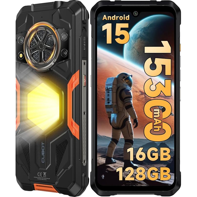 CUBOT Kingkong Power 5 Android 15 väljas mobiiltelefon 15300 mAh / 33 W, MTK G100/16GB + 128GB väljas nutitelefon ilma lepinguta, 6,88-tolline ehitusplatsi mobiiltelefon, 136 dB kõlar/1200LM