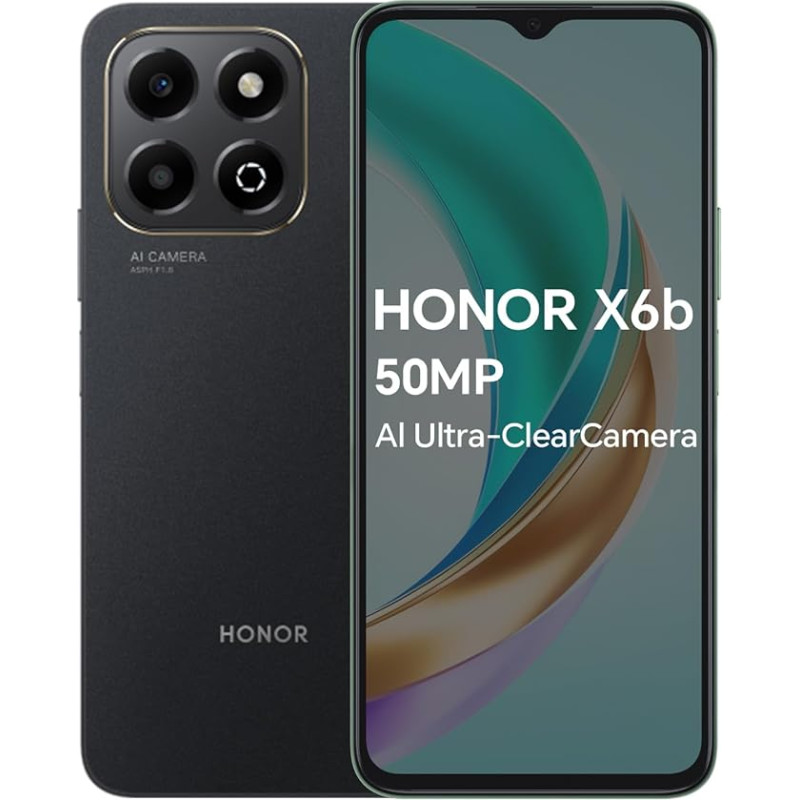 HONOR X6b 4G nutitelefon 4GB 128GB, 6.56 tolli 90Hz TFTLCD, 5200mAh aku, 50MP põhikaamera, Android 14, Dual SIM, NFC, must (ilma laadijata)