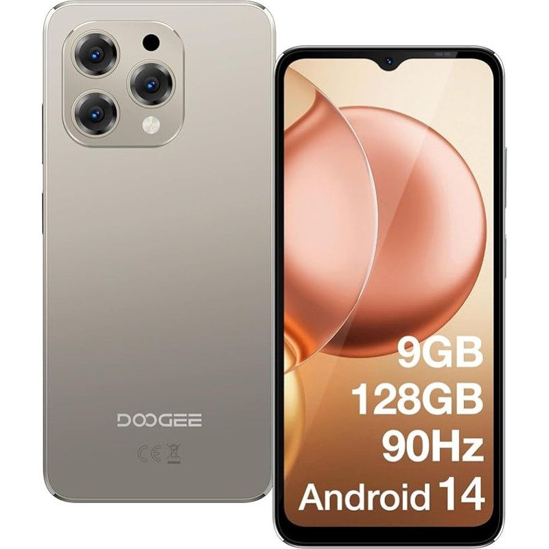DOOGEE N55 (9GB + 128GB) mobiiltelefon ilma lepinguta Android 14 Octa Core 6,56-tolline HD+ IPS ekraan 90Hz nutitelefon ilma lepinguta 5150 mAh aku, 13MP + 8MP kaamera, Dual 4G LTE + 5G Wi Fi