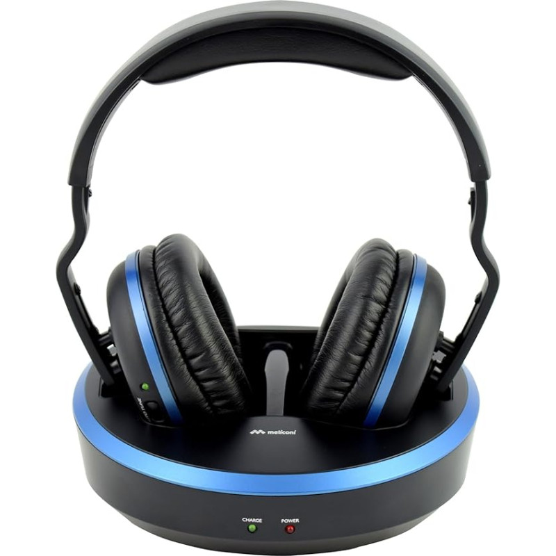 Meliconi HP Comfort juhtmevabad kõrvaklapid koos laadimisjaamaga, reguleeritava peapaelaga TV-kõrvaklapid, 8 tundi tööaega koos laetavate akudega, 3,5 mm analoogport, automaatne häälestus, mustas toonis