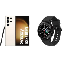 Samsung Galaxy S23 Ultra Android nutitelefon, 256 GB, 5000 mAh aku + Galaxy Watch4 Classic, ümmargune Bluetooth nutikell, Wear OS [eksklusiivselt Amazonis]