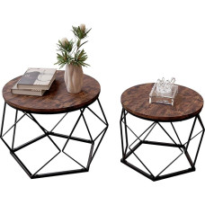 Vida Designs Brooklyn ümmargune kohvilaud, 2 küljelaua komplekt, kaasaegne terasraam, pesitsev elutoa mööbel (tume puit)