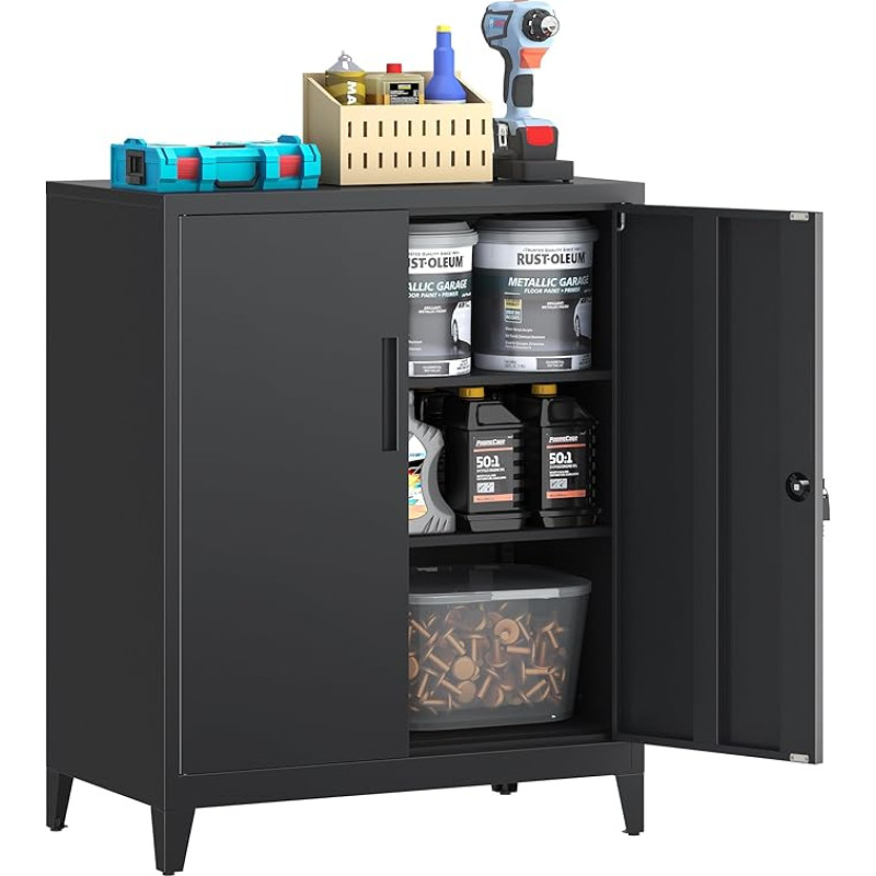 Registrikapp, lukustatav garaažikapp, 2-tasandiline kontorikapp, töökojakapp reguleeritavate riiulitega, kontorisse, garaaži ja majapidamisruumi, 40 x 80 x 100 cm, must