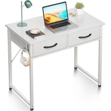 ODK Kirjutuslaud 2 sahtliga, 80 x 40 x 78,7 cm, väike kirjutuslaud kõrvaklappide hoidjaga, kontorilaud, arvutilaud, kontorilaud kontorisse, elutuppa, kodukontorisse, valge