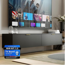 Senna TV Board (must, S175) - TV Lowboard & Cabinet koos kaablijuhtimisega - Sideboard elutuppa | TV laud, kapp, TV riiul | Modernne elutoa kapp