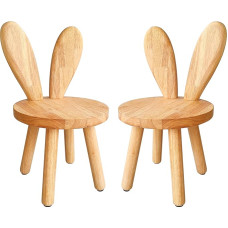Yier Mei 2 tk täispuidust stendijalats jänese kõrvadega kujuline seljatugi laste väike tool ümmargune puidust lastemööbel söömiseks, lugemiseks ja mängimiseks (puidu värvus)