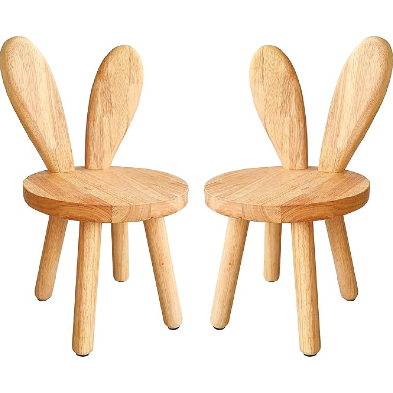 Yier Mei 2 tk täispuidust stendijalats jänese kõrvadega kujuline seljatugi laste väike tool ümmargune puidust lastemööbel söömiseks, lugemiseks ja mängimiseks (puidu värvus)