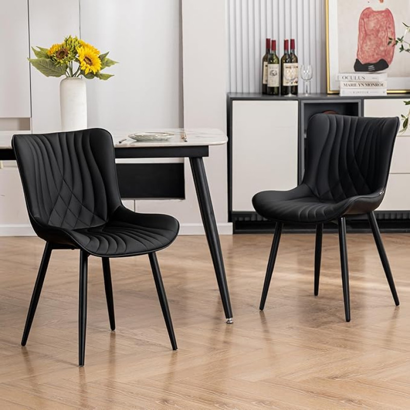 YOUTASTE Söögitoolide komplekt, 2 tooli, söögitoa toolid, kunstnahast, seljatoega köögitoolid, mugavad polsterdatud toolid söögituppa, kööki, elutuppa, mustad